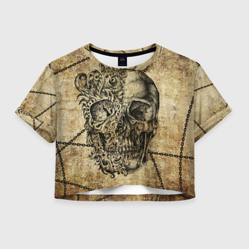 Женская футболка Crop-top 3D Skull & Chains, цвет 3D печать