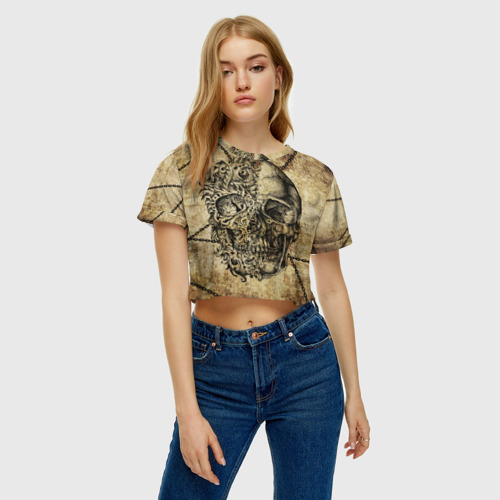 Женская футболка Crop-top 3D Skull & Chains, цвет 3D печать - фото 4