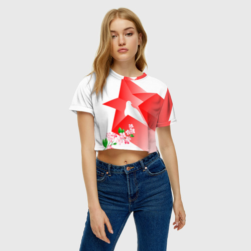 Женская футболка Crop-top 3D День победы 1, цвет 3D печать - фото 3