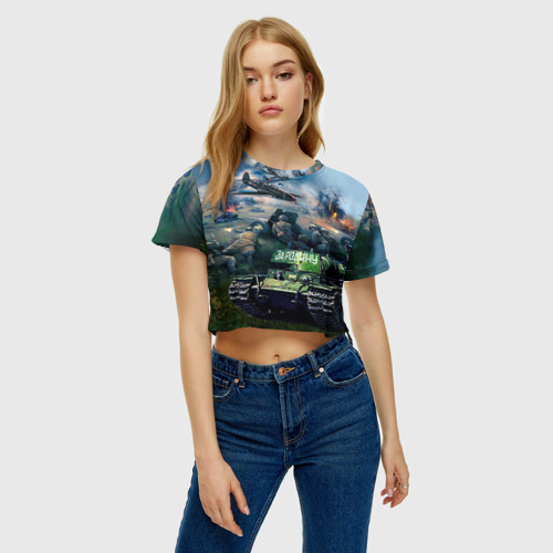 Женская футболка Crop-top 3D За родину, цвет 3D печать - фото 4