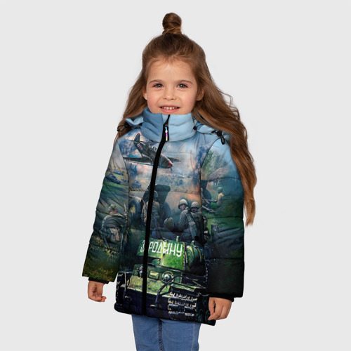 Зимняя куртка для девочек 3D За родину, цвет черный - фото 3