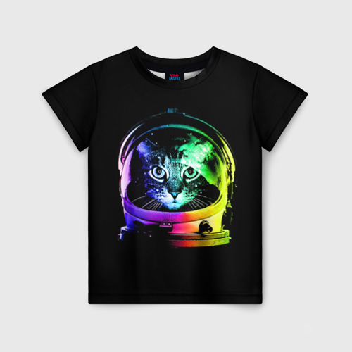Детская футболка с принтом Кот космонавт, вид спереди №1