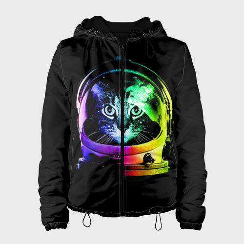 Женская куртка 3D Кот космонавт, цвет черный