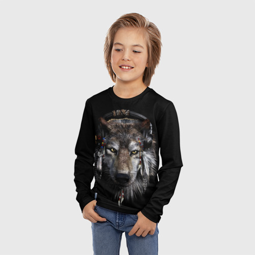 Детский лонгслив 3D с принтом Волк, фото на моделе #1