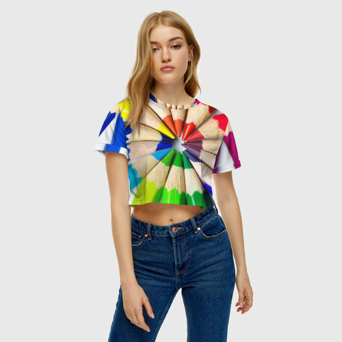 Женская футболка Crop-top 3D Карандаши, цвет 3D печать - фото 3