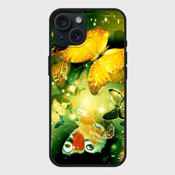 Чехол силиконовый для Apple iPhone 15 матовый Бабочки летят на огонек