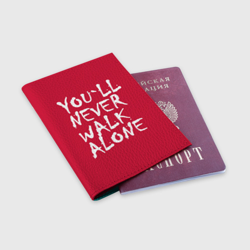 Обложка для паспорта матовая кожа You`ll never walk alone, цвет бирюзовый - фото 3