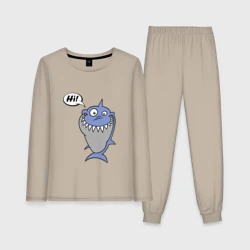 Женская пижама с лонгсливом хлопок Акула