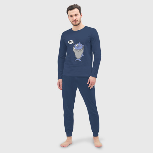 Мужская пижама с лонгсливом хлопок Акула, цвет темно-синий - фото 3