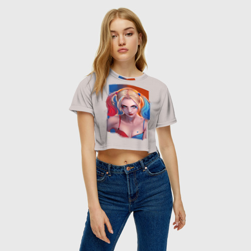 Женская футболка Crop-top 3D Харли Квинн, цвет 3D печать - фото 3