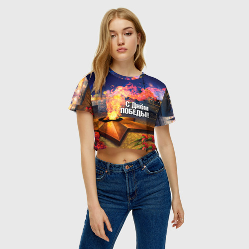 Женская футболка Crop-top 3D День победы, цвет 3D печать - фото 3