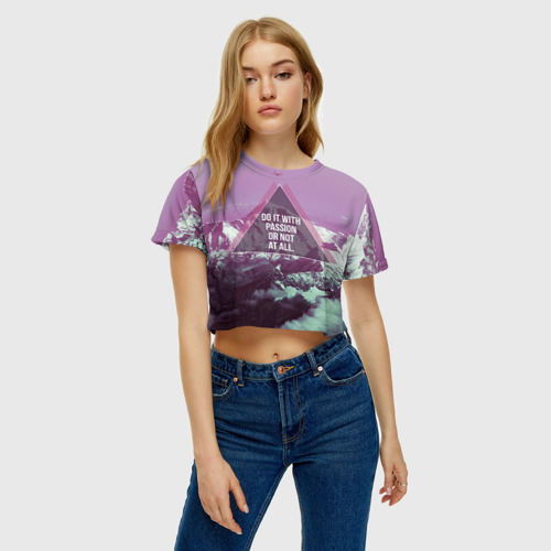 Женская футболка Crop-top 3D Горы, цвет 3D печать - фото 3