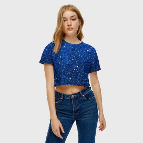 Женская футболка Crop-top 3D Blue mirror, цвет 3D печать - фото 3