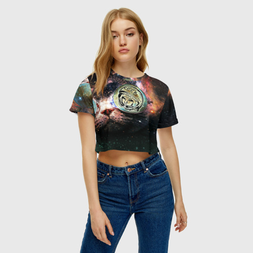 Женская футболка Crop-top 3D Гагарин 3, цвет 3D печать - фото 3