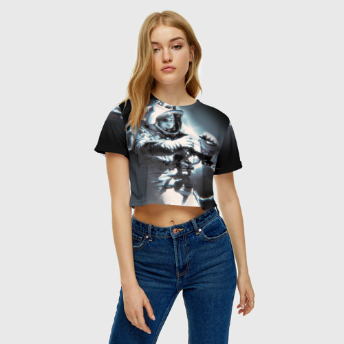 Женская футболка Crop-top 3D Гагарин 5, цвет 3D печать - фото 3