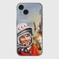 Чехол для iPhone 15 силиконовый с защитой камеры Гагарин 8