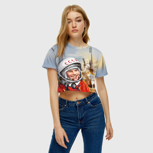 Женская футболка Crop-top 3D Гагарин 8, цвет 3D печать - фото 4