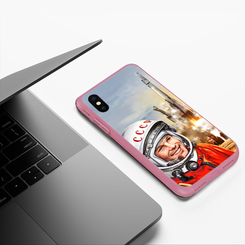 Чехол для iPhone XS Max матовый Гагарин 8, цвет малиновый - фото 5