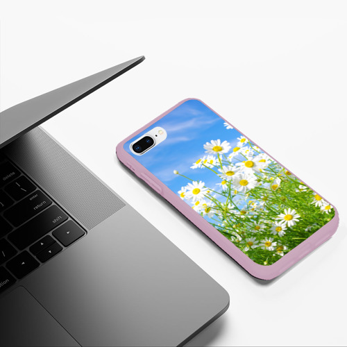 Чехол для iPhone 7Plus/8 Plus матовый Ромашки, цвет розовый - фото 5