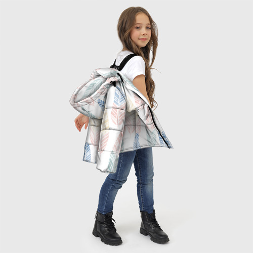 Зимняя куртка для девочек 3D Разноцветные перья, цвет светло-серый - фото 6