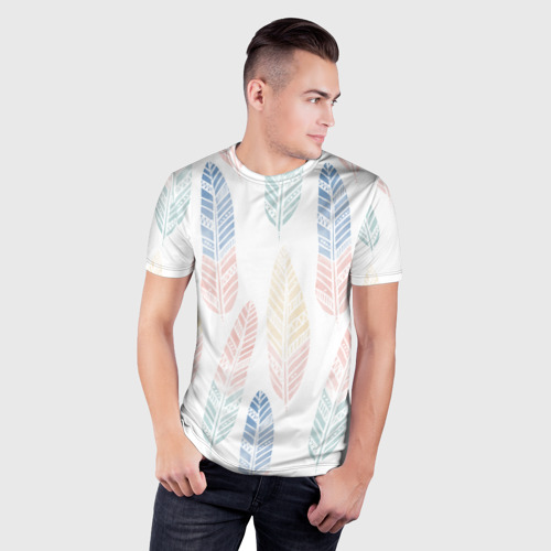 Мужская футболка 3D Slim Разноцветные перья, цвет 3D печать - фото 3