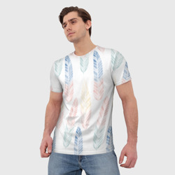 Мужская футболка 3D Разноцветные перья - фото 2