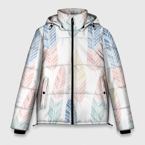 Мужская зимняя куртка 3D Разноцветные перья, цвет светло-серый