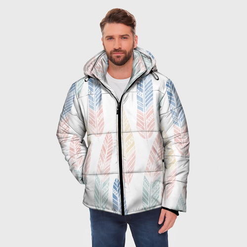 Мужская зимняя куртка 3D Разноцветные перья, цвет светло-серый - фото 3