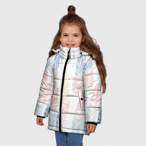 Зимняя куртка для девочек 3D Разноцветные перья, цвет светло-серый - фото 3