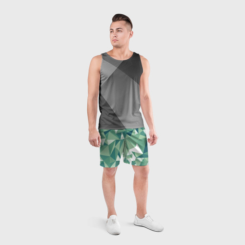 Мужские шорты спортивные Зеленые полигоны, цвет 3D печать - фото 4