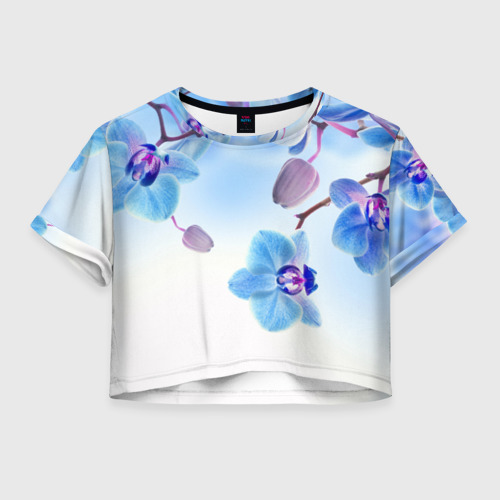 Женская футболка Crop-top 3D Голубая орхидея Фото 01 Женская футболка Crop-top 3D Голубая орхидея Фото 01