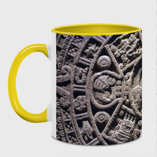 Кружка с полной запечаткой Календарь ацтеков, цвет белый + желтый - фото 2