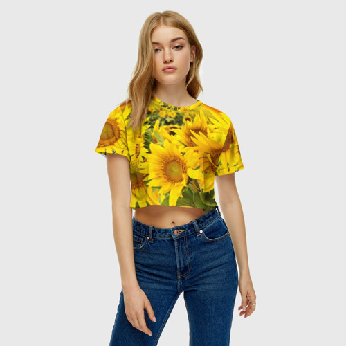 Женская футболка Crop-top 3D Подсолнухи, цвет 3D печать - фото 3