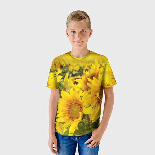 Детская футболка 3D Подсолнухи, цвет 3D печать - фото 3