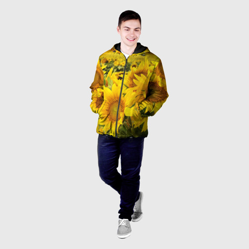 Мужская куртка 3D с принтом Подсолнухи, фото на моделе #1