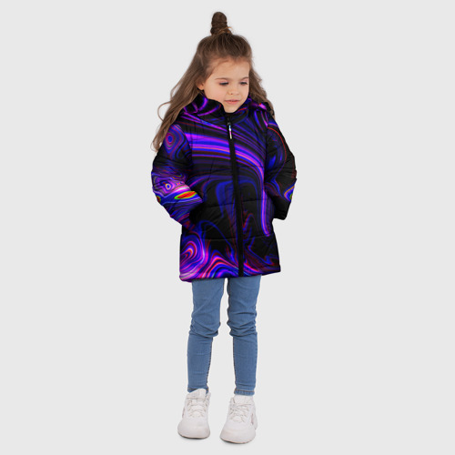 Зимняя куртка для девочек 3D Цветные разводы, цвет черный - фото 5