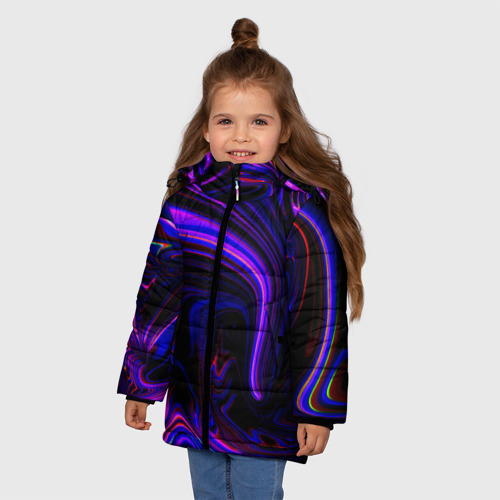 Зимняя куртка для девочек 3D Цветные разводы, цвет черный - фото 3
