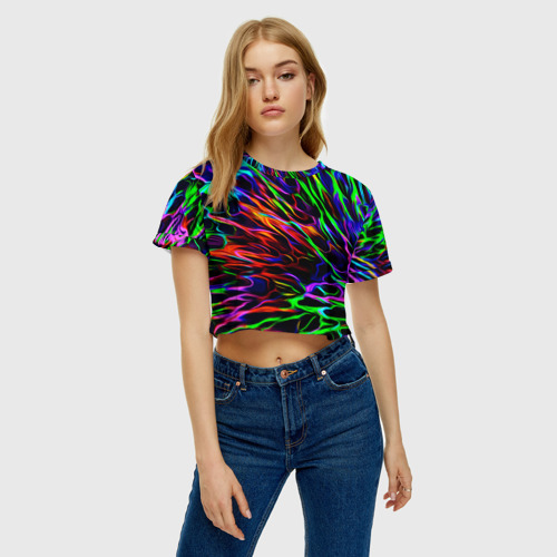 Женская футболка Crop-top 3D Разноцветные разводы, цвет 3D печать - фото 4