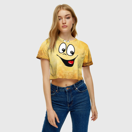 Женская футболка Crop-top 3D Заразительная улыбка, цвет 3D печать - фото 3