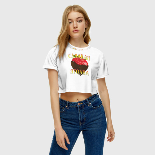 Женская футболка Crop-top 3D Сладкая ягодка, клубничка, цвет 3D печать - фото 3