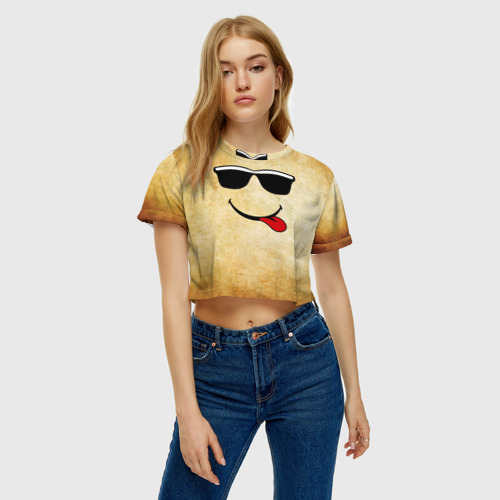 Женская футболка Crop-top 3D Смайл в очках (L) - фото 3