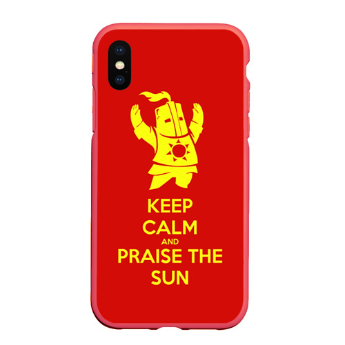 Чехол для iPhone XS Max матовый Keep calm and praise the sun, цвет красный