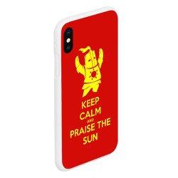 Чехол с принтом Keep calm and praise the sun для любого человека, вид спереди №3. Цвет основы: белый