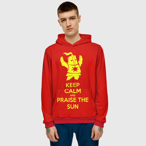 Мужская толстовка 3D Keep calm and praise the sun, цвет красный - фото 3