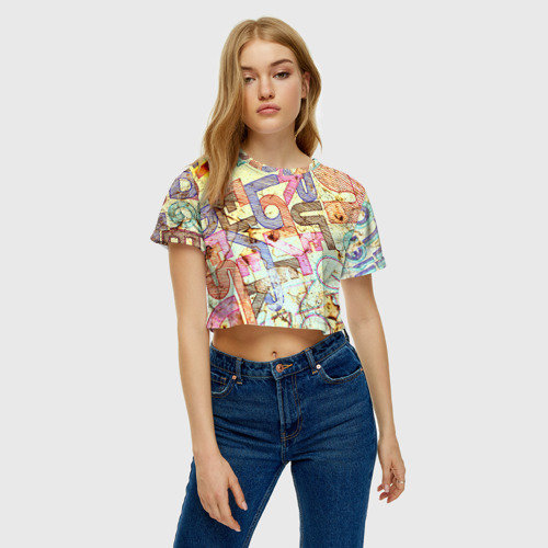 Женская футболка Crop-top 3D Надписи, цвет 3D печать - фото 4