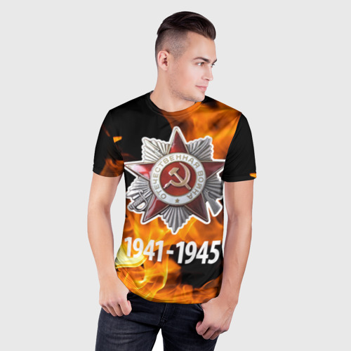 Мужская футболка 3D Slim Орден ВОВ и огонь - фото 3