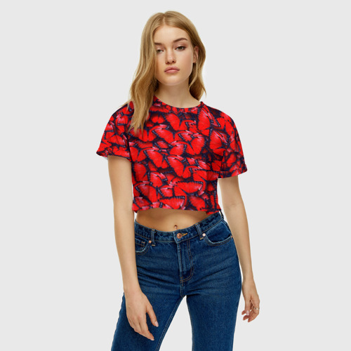 Женская футболка Crop-top 3D Бабочки, цвет 3D печать - фото 3