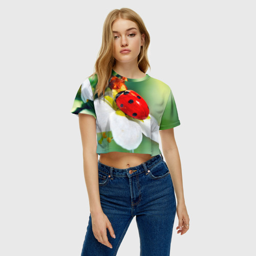 Женская футболка Crop-top 3D Божья коровка, цвет 3D печать - фото 4