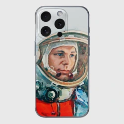 Чехол для iPhone 15 Pro силиконовый с защитой камеры Гагарин