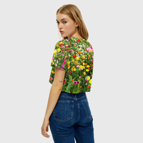Женская футболка Crop-top 3D Полевые цветы луговые , цвет 3D печать - фото 5